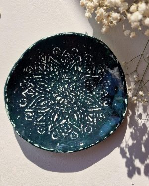 Talerzyk na biżuterię: Mandala ciemnozielony